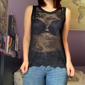 Vintage black lace tank top